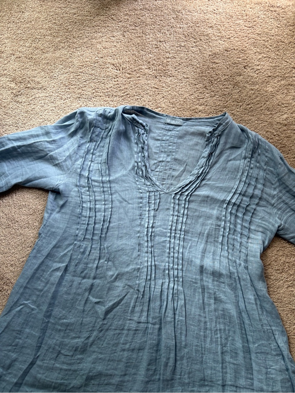 CP Shades Linen Lightweight Blue V-Neck Pintuck Tunic Top lagenlook - Picture 9 of 10